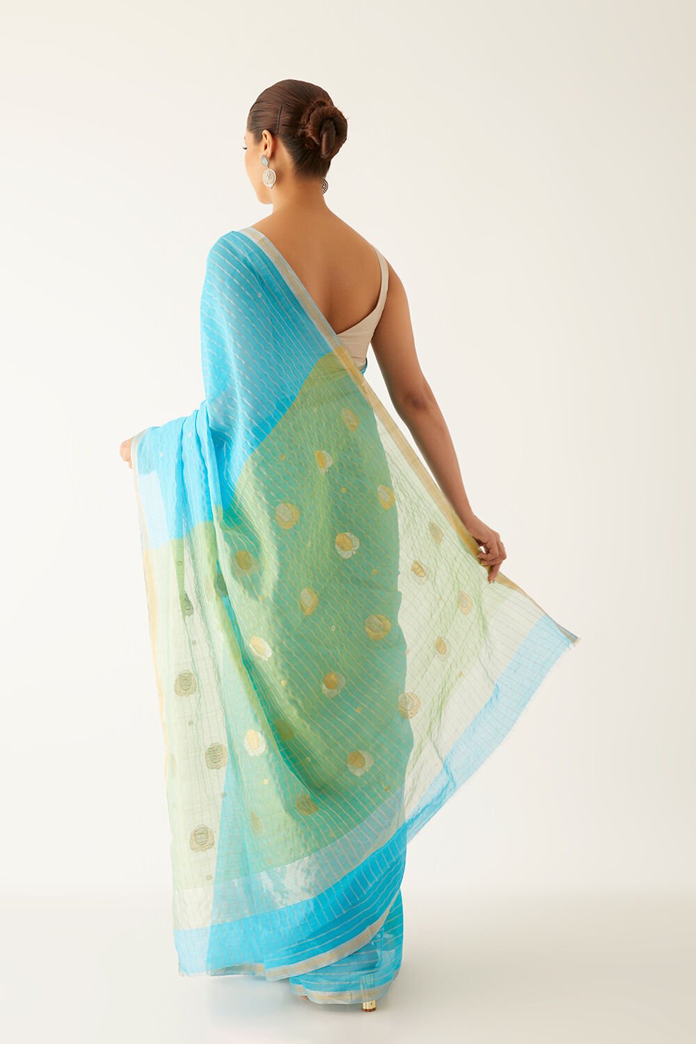 Blue Pure Silk Cotton Chanderi Saree image number null