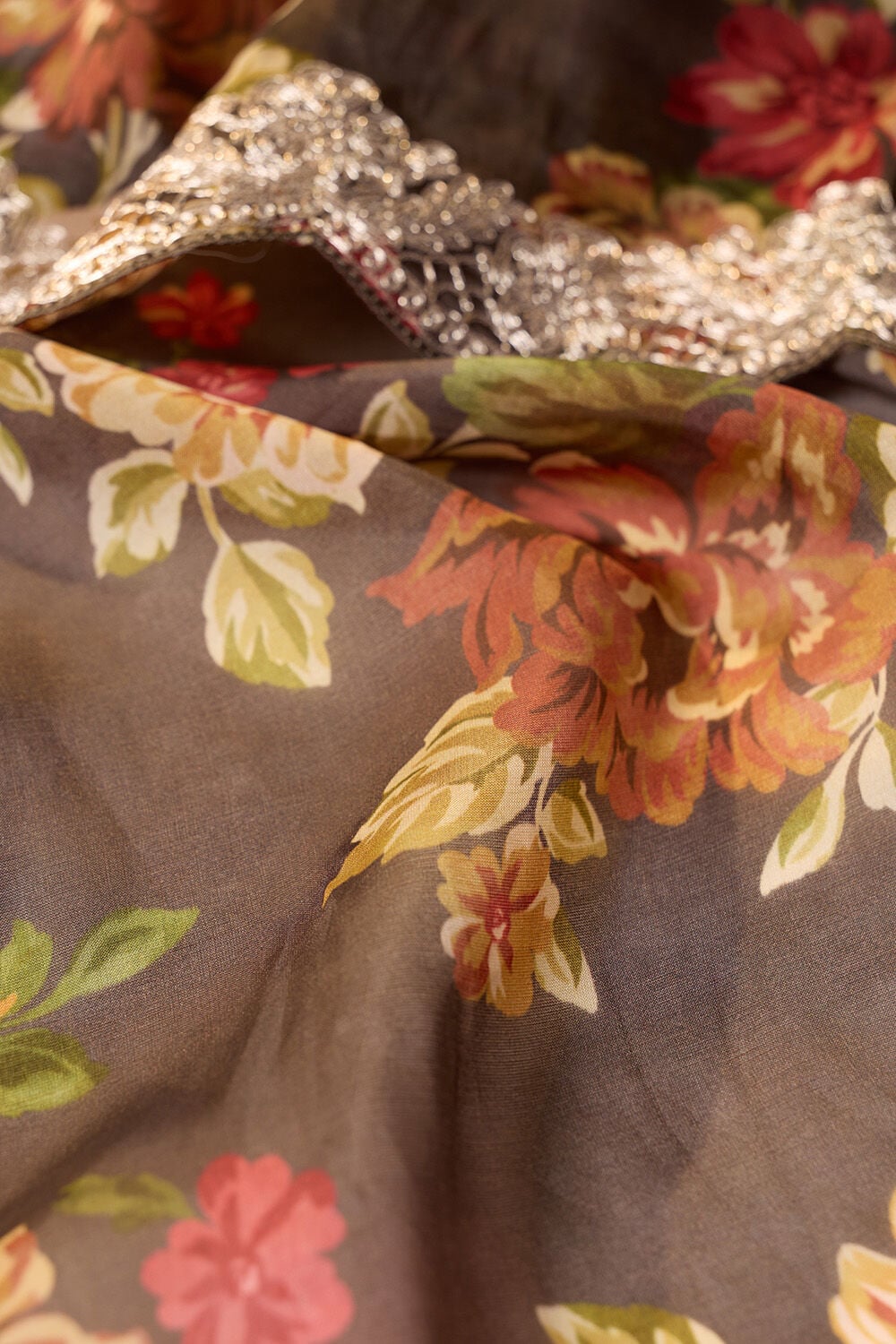 Brown Embroidered Pure Viscose Saree image number null