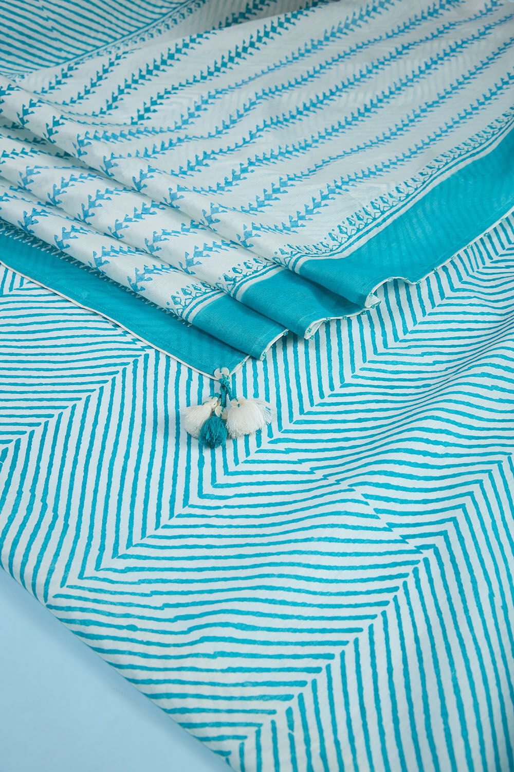 Blue Pure Silk Cotton Block Printed Bengal Saree image number null
