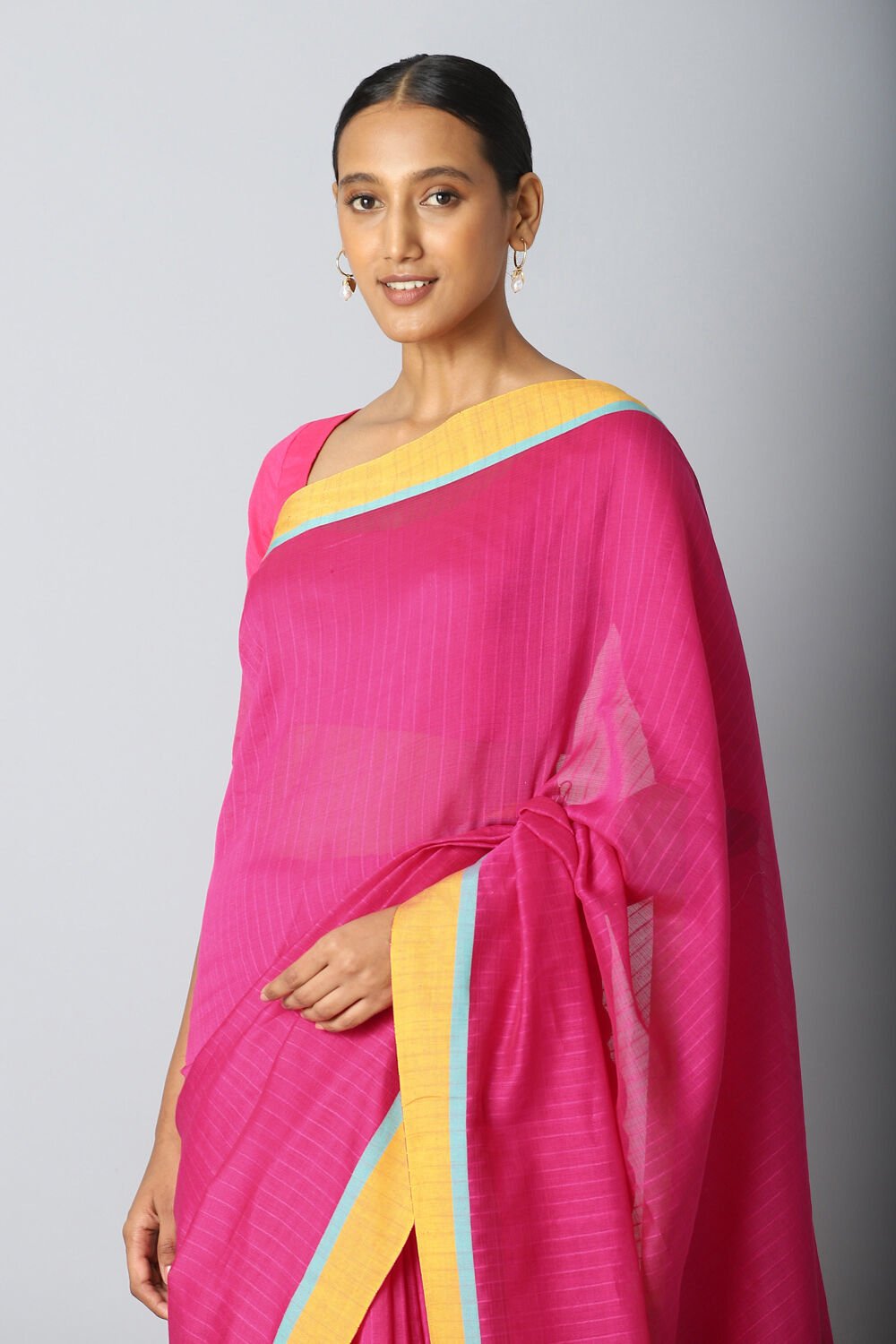 Dark Pink Pure Silk Cotton Bengal Saree image number null
