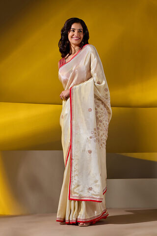Beige Pure Organza Tissue Printed Embroidery Saree thumbnail image number null