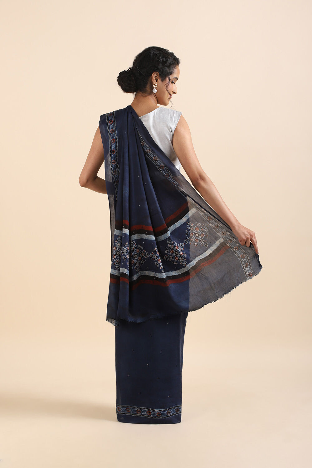 Blue Viscose Crepe Ajrakh Printed Saree image number null