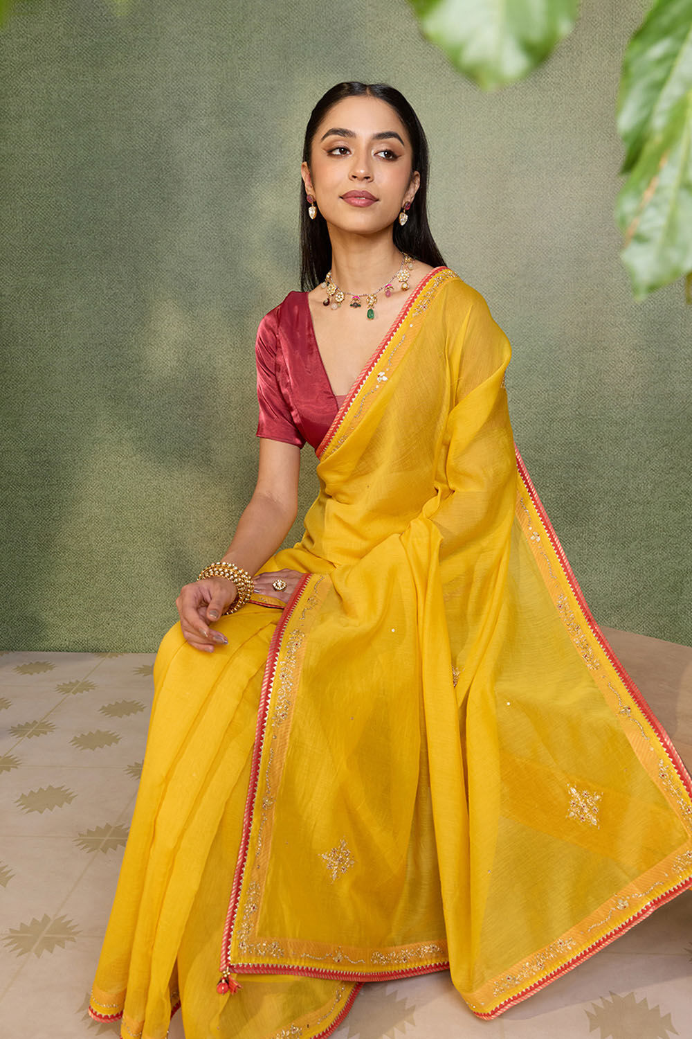 Yellow   Pure Silk Cotton Embroidered Saree image number null
