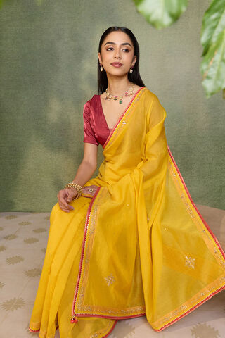 Yellow   Pure Silk Cotton Embroidered Saree image number