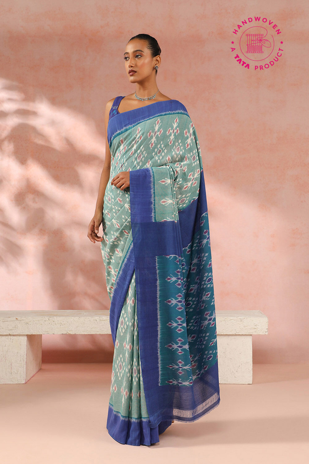 Light Green Pure Cotton Pochampalli Ikat Saree image number null