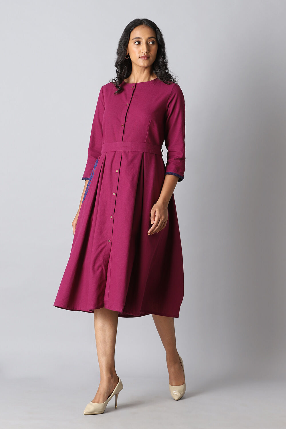 Dark Pink Cotton Applique Kurta image number null