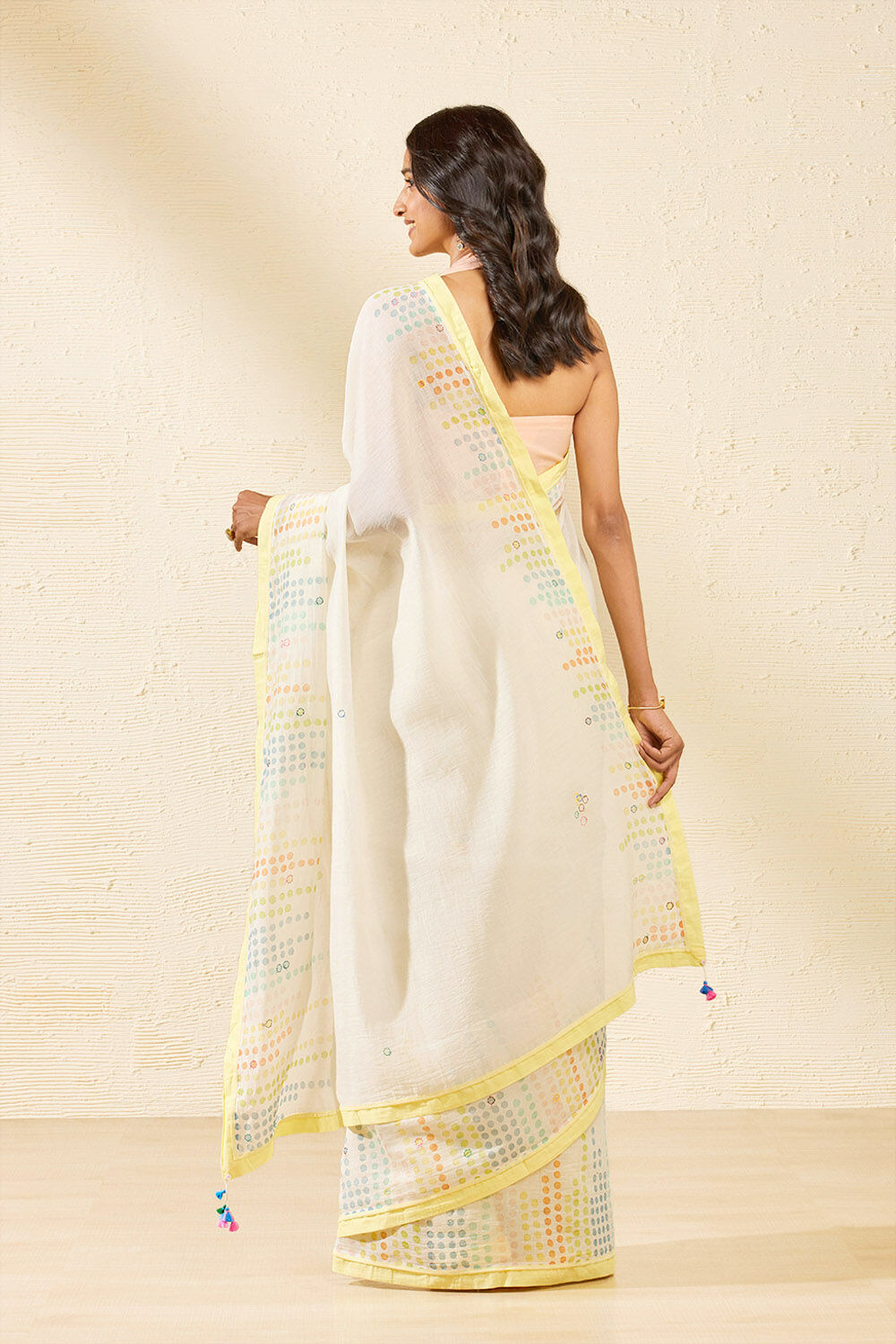 Off White Pure Silk Cotton Block Printed Bengal Saree image number null