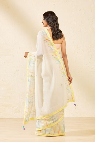 Off White Pure Silk Cotton Block Printed Bengal Saree thumbnail image number null