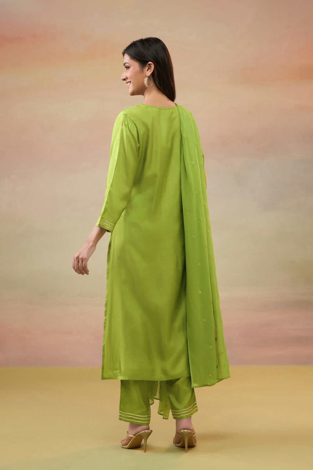Green Pure Viscose Embroidered Kurta Set image number null