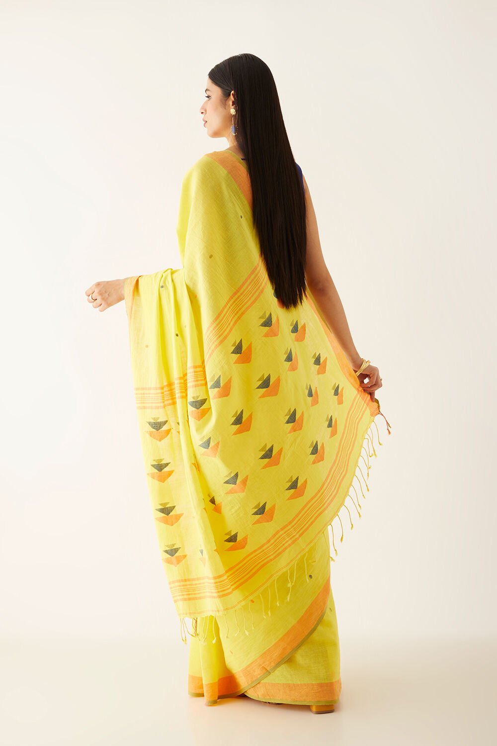 Yellow Pure Cotton Bengali Jamdani Saree image number null