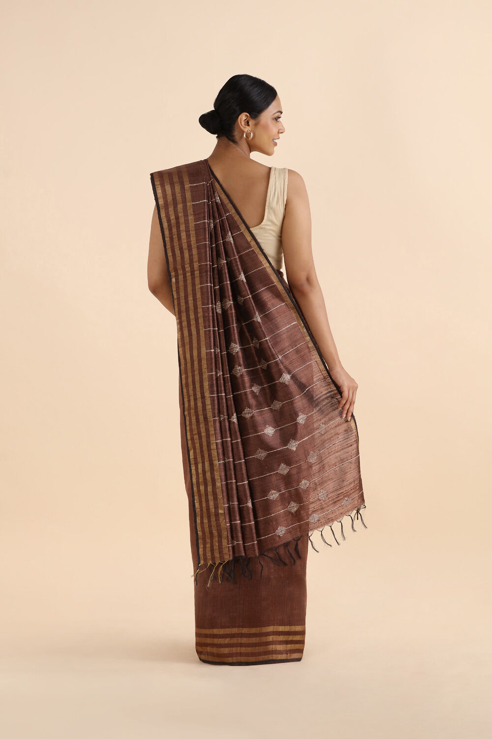 Brown Pure Tussar Silk Bhagalpuri Saree image number null