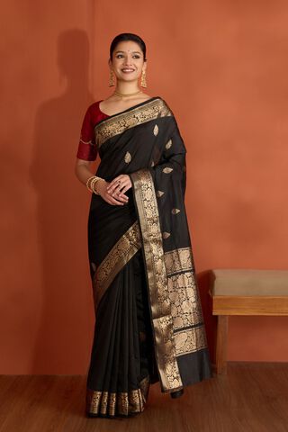 Black Silk Viscose Kadwa Banaras Inspired Design Saree thumbnail image number null