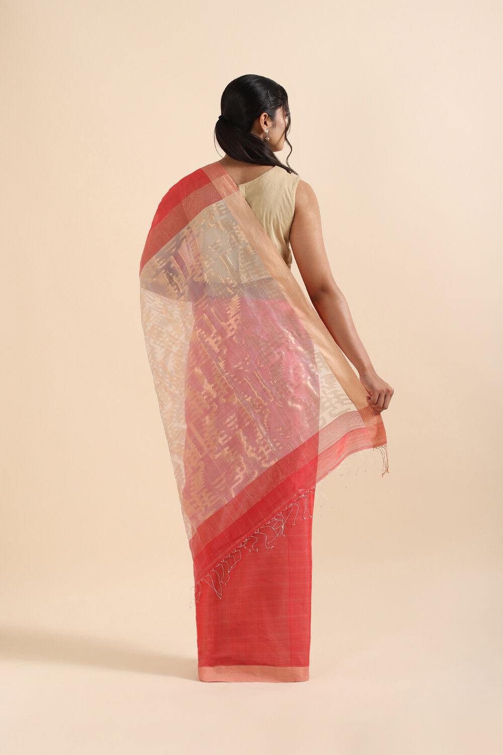 Light Red Pure Silk Cotton Bengal Saree image number null