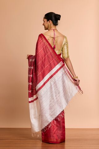 Red Bhagalpur Woven Pure Tussar Silk Saree thumbnail image number null