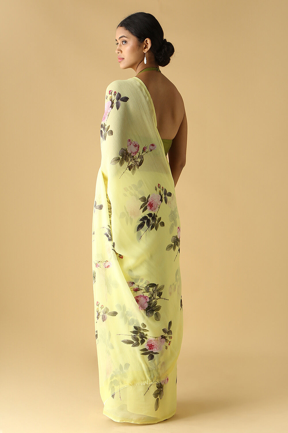 Light Yellow Pure Chiffon Digital Printed Saree image number null