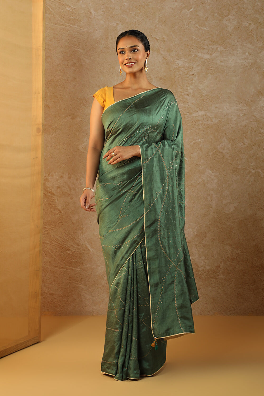 Green Pure Silk Hand Painted Saree image number null