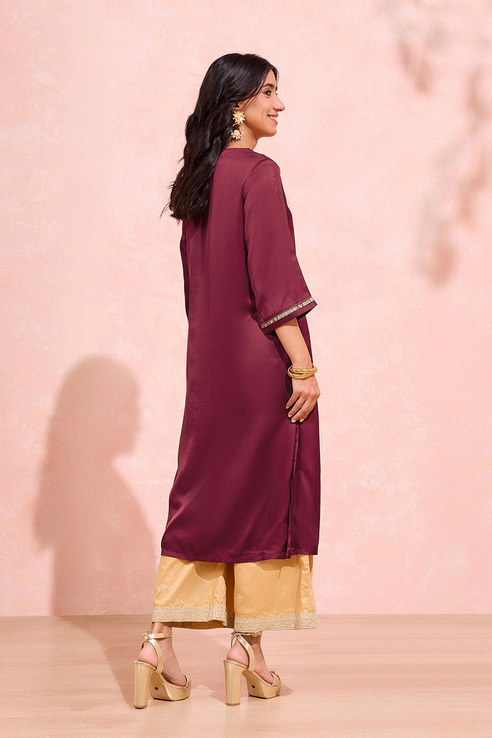 Dark Pink Viscose Brocade Kurta image number null