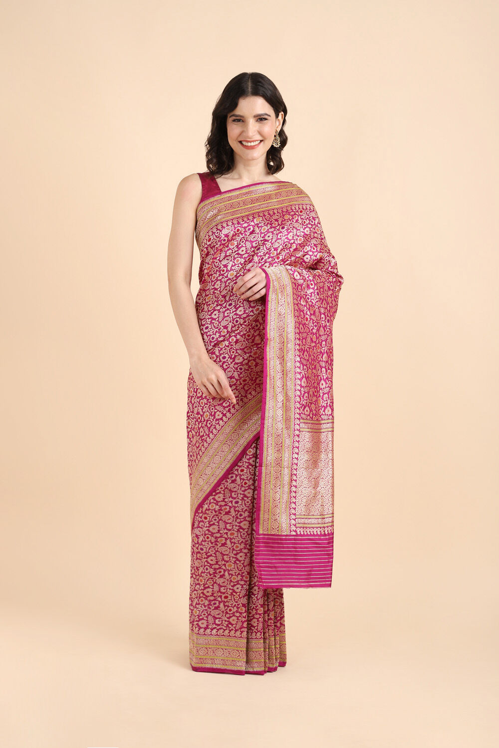 Dark Pink Pure Silk Banarasi Saree image number null