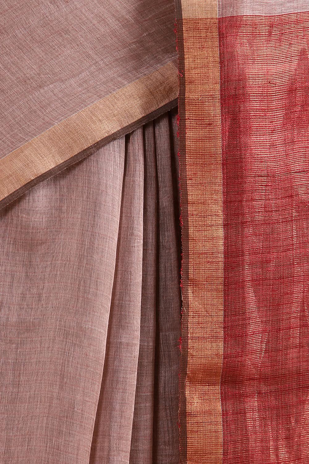 Violet Pure Silk Linen Bengal Saree image number null