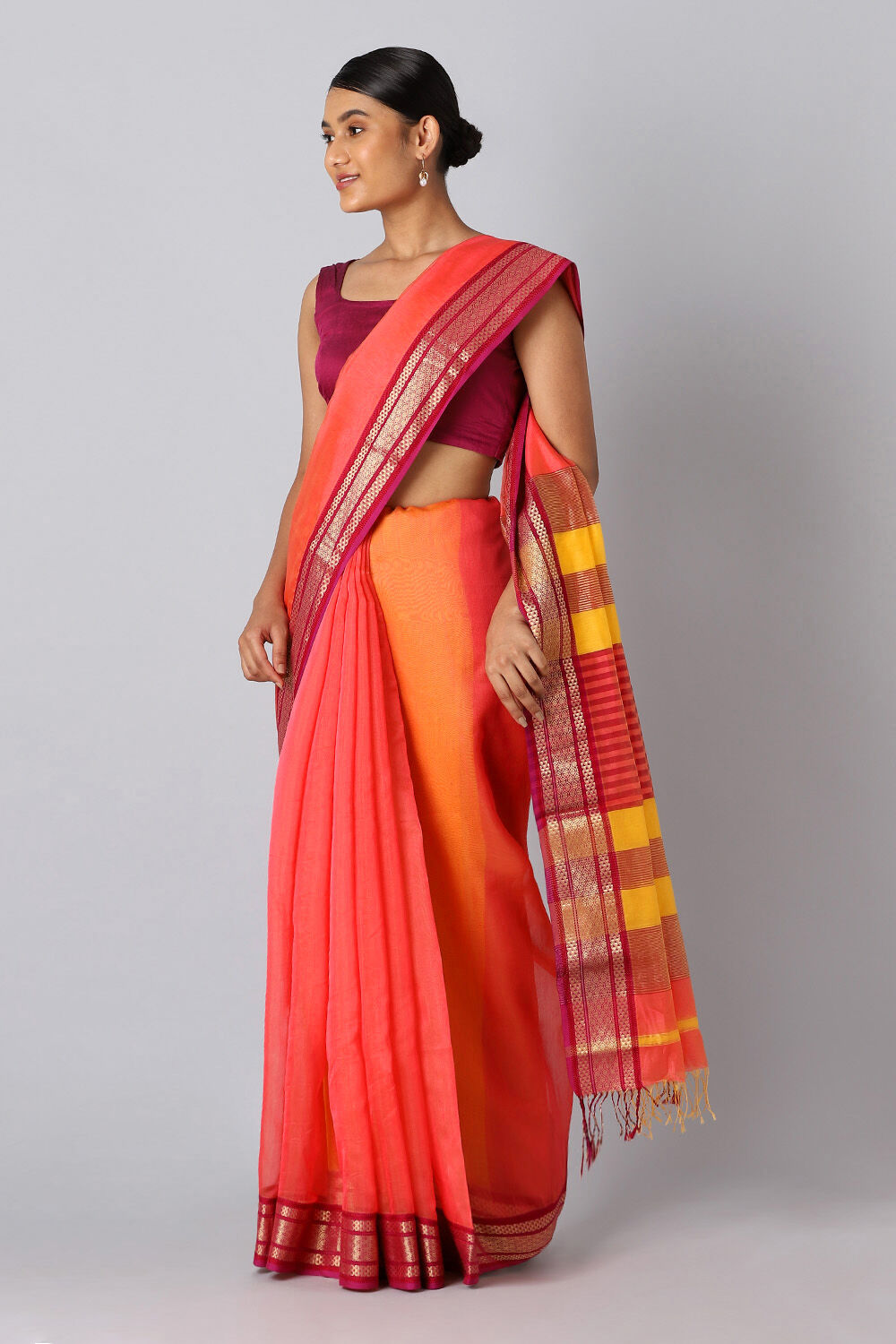 Pink Pure Silk Cotton Maheswari Saree image number null