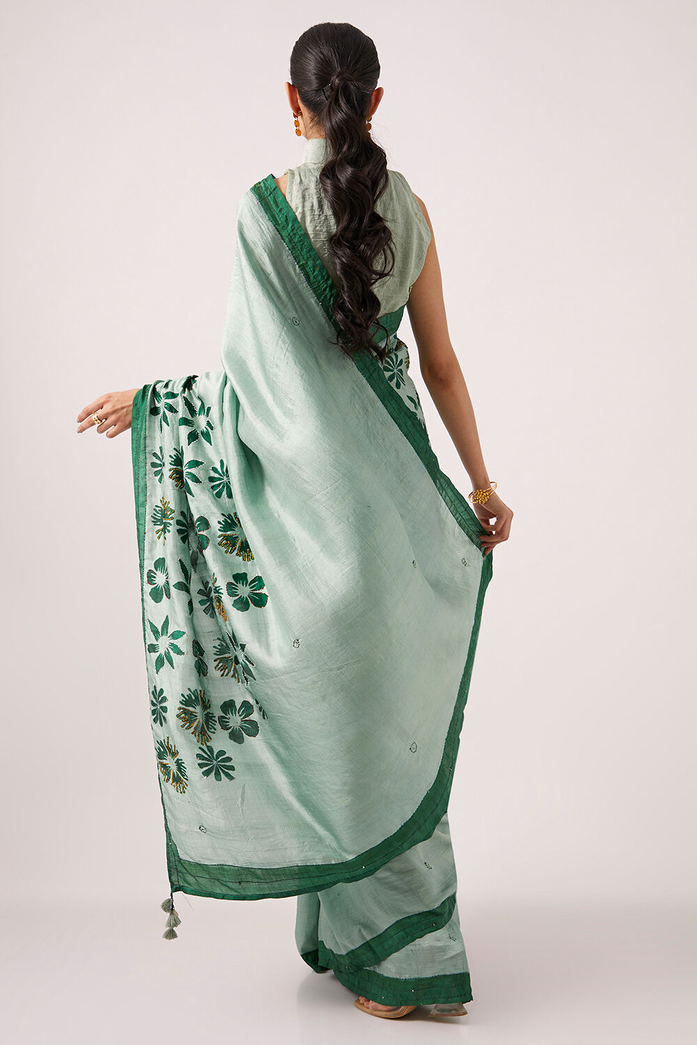 Light Green Pure Silk Hand Paint Saree image number null