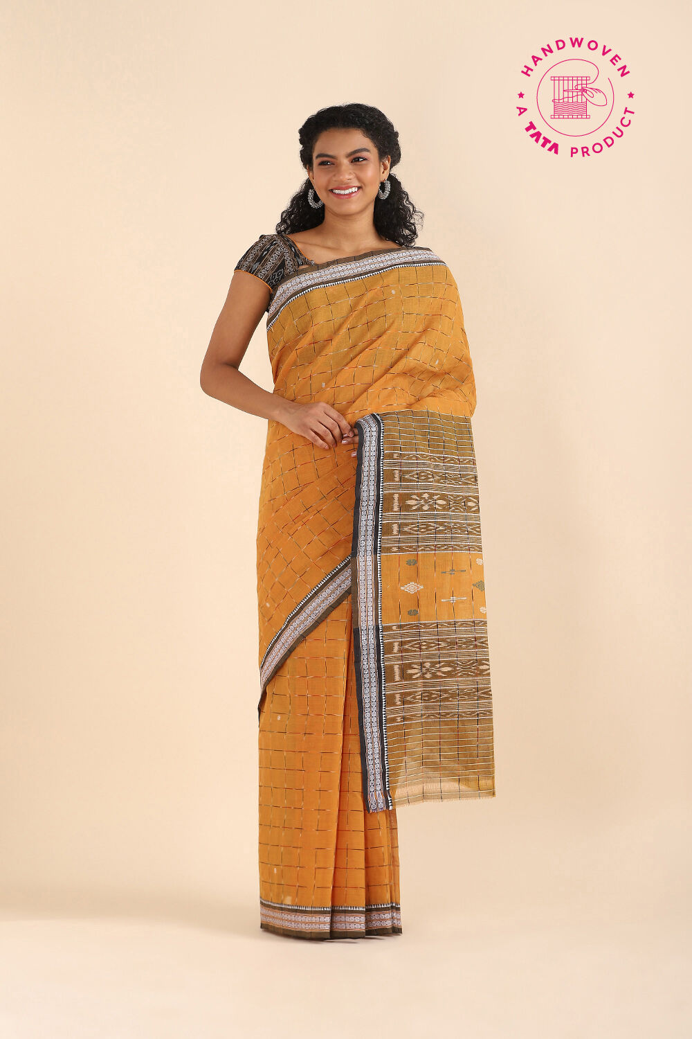 Yellow Pure Cotton Odissa Ikat Saree image number null