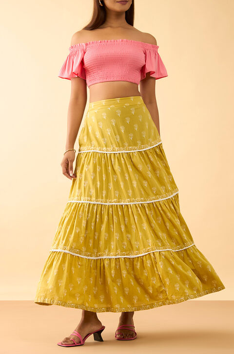 Dark Yellow Rajasthan Screen Printed Pure Cotton Ethnic Skirt