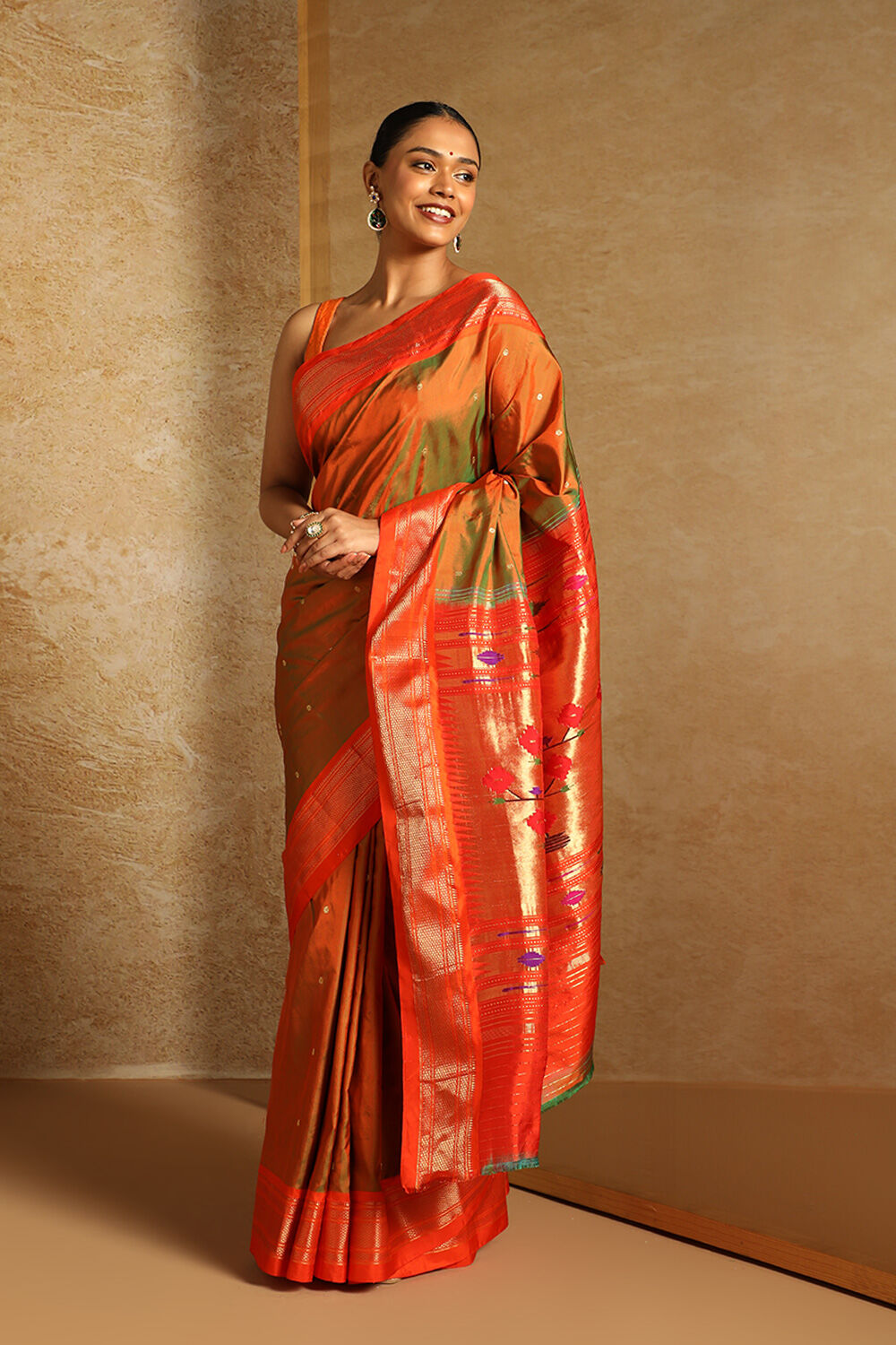 Orange Pure Silk Paithani Saree image number null