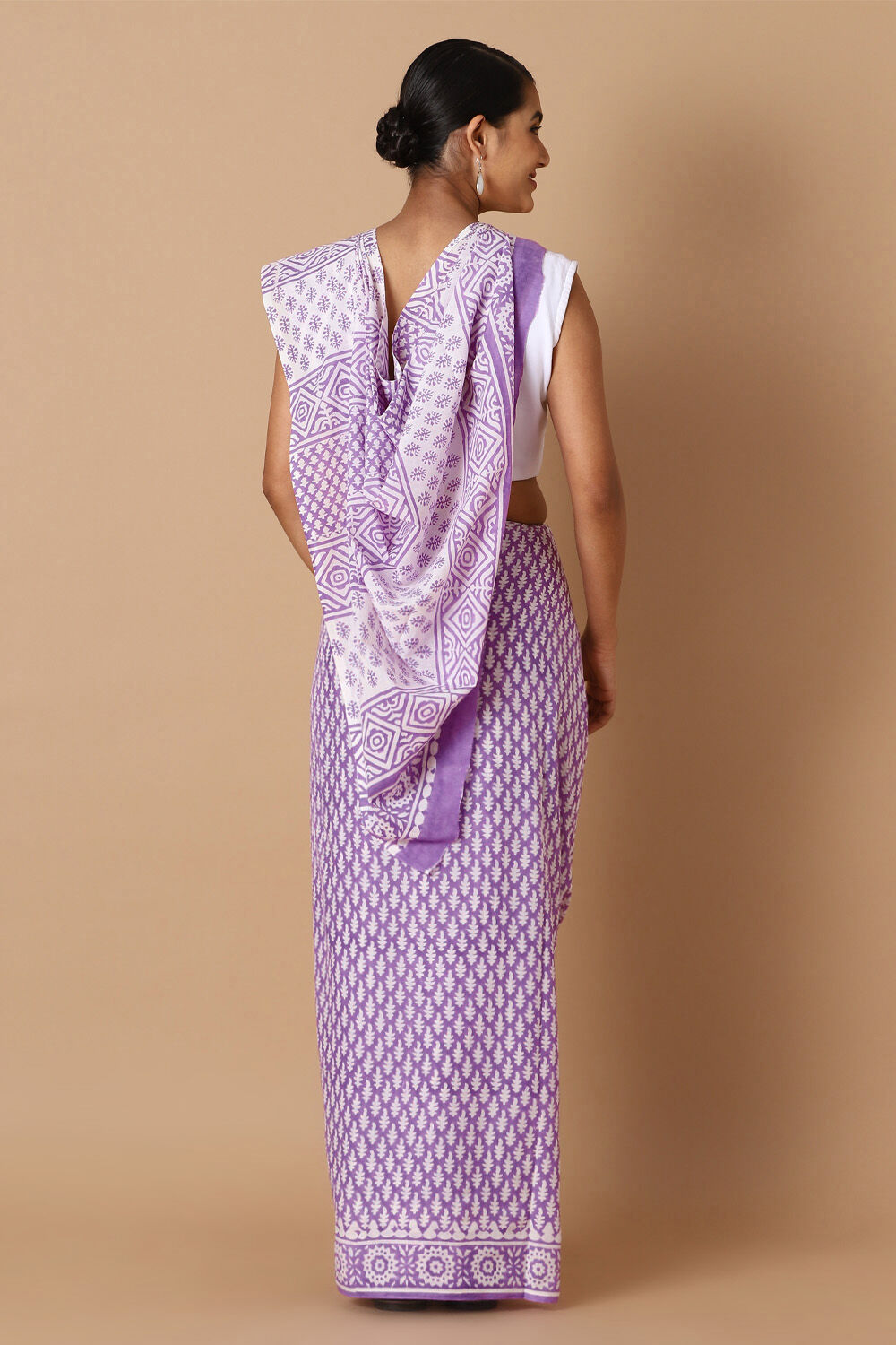 Purple Pure Cotton Sanganeri Printed Saree image number null