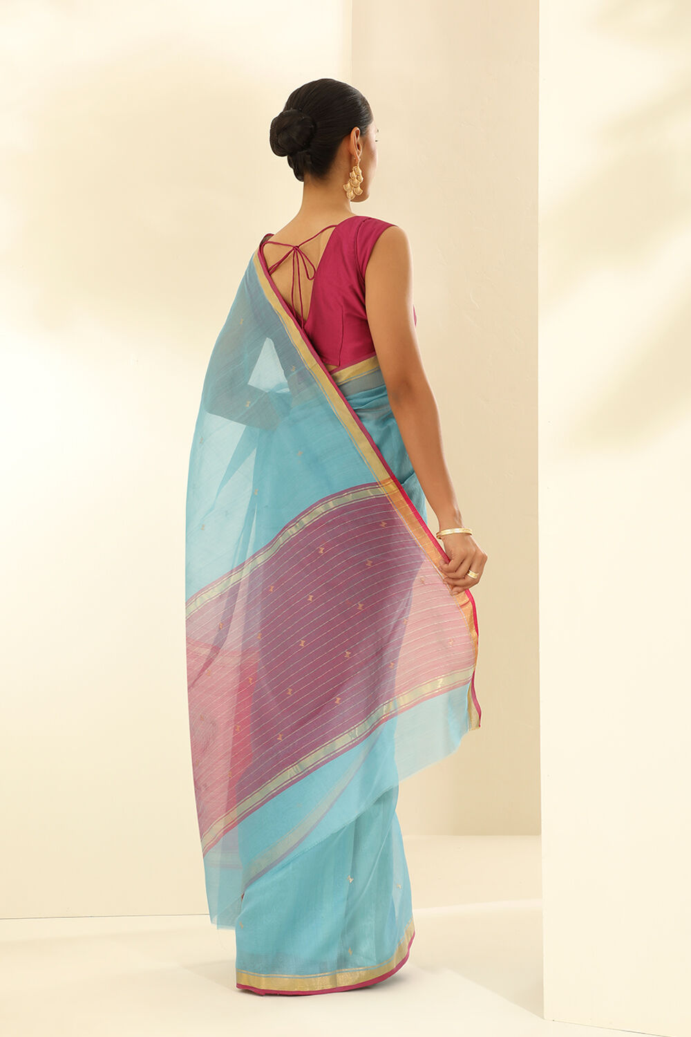 Light Blue Pure Silk Cotton Woven Chanderi Saree image number null