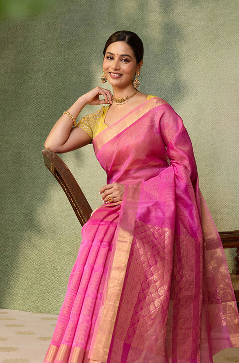 Pink Woven Pure Silk Cotton Saree