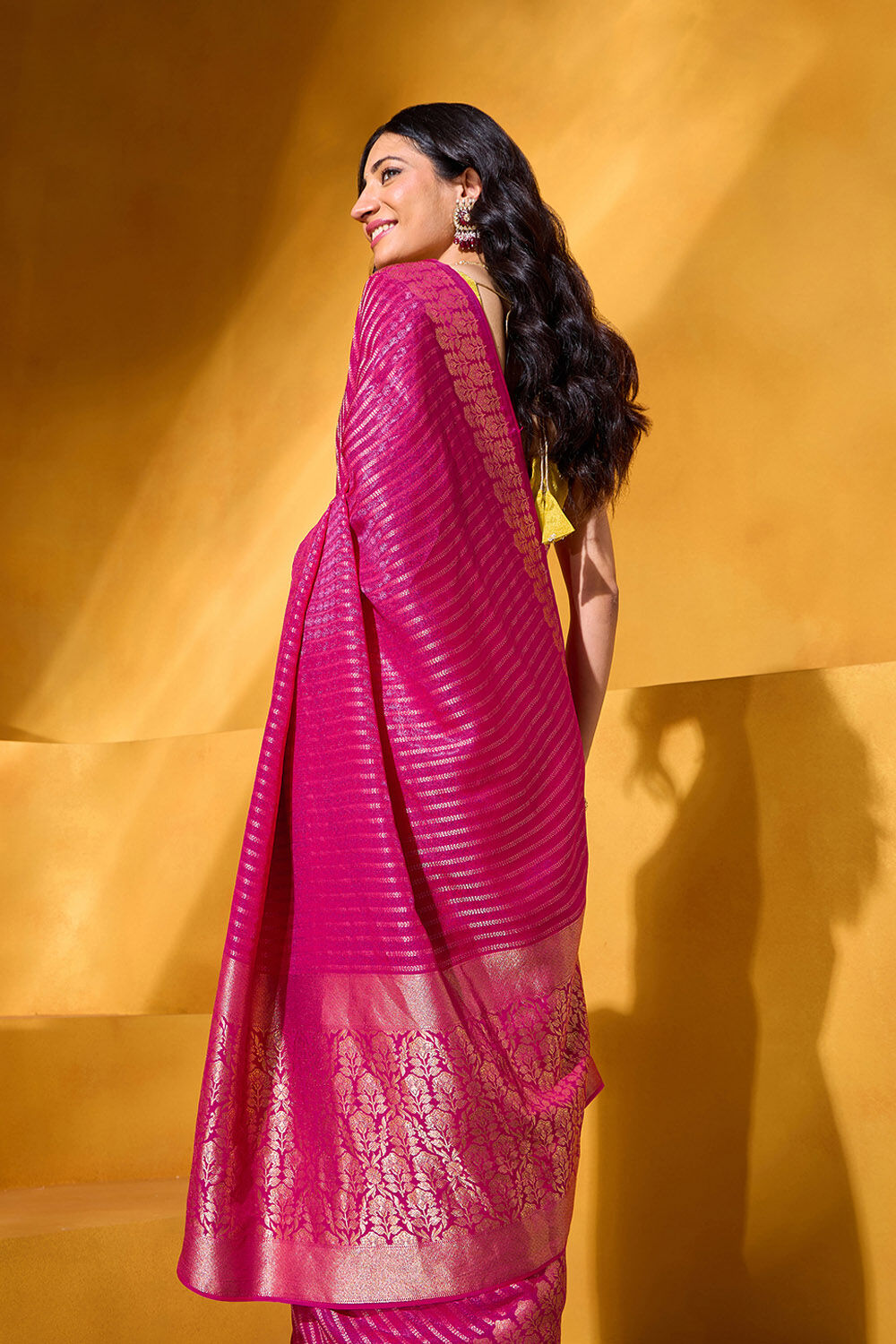 Pink Woven Viscose Saree image number null