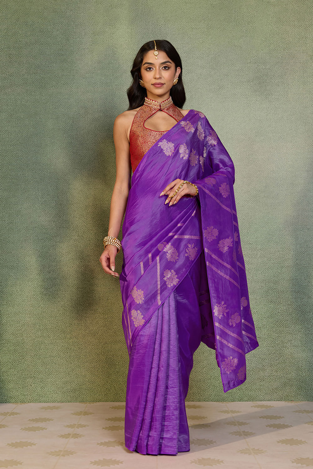 Purple Woven Design Viscose Saree image number null
