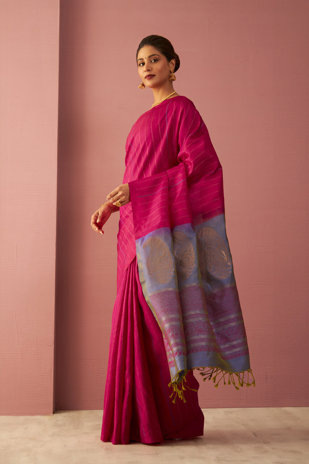 Pink Woven Pure Soft Silk Saree image number null