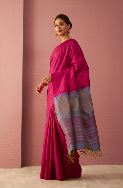 Pink Woven Pure Soft Silk Saree