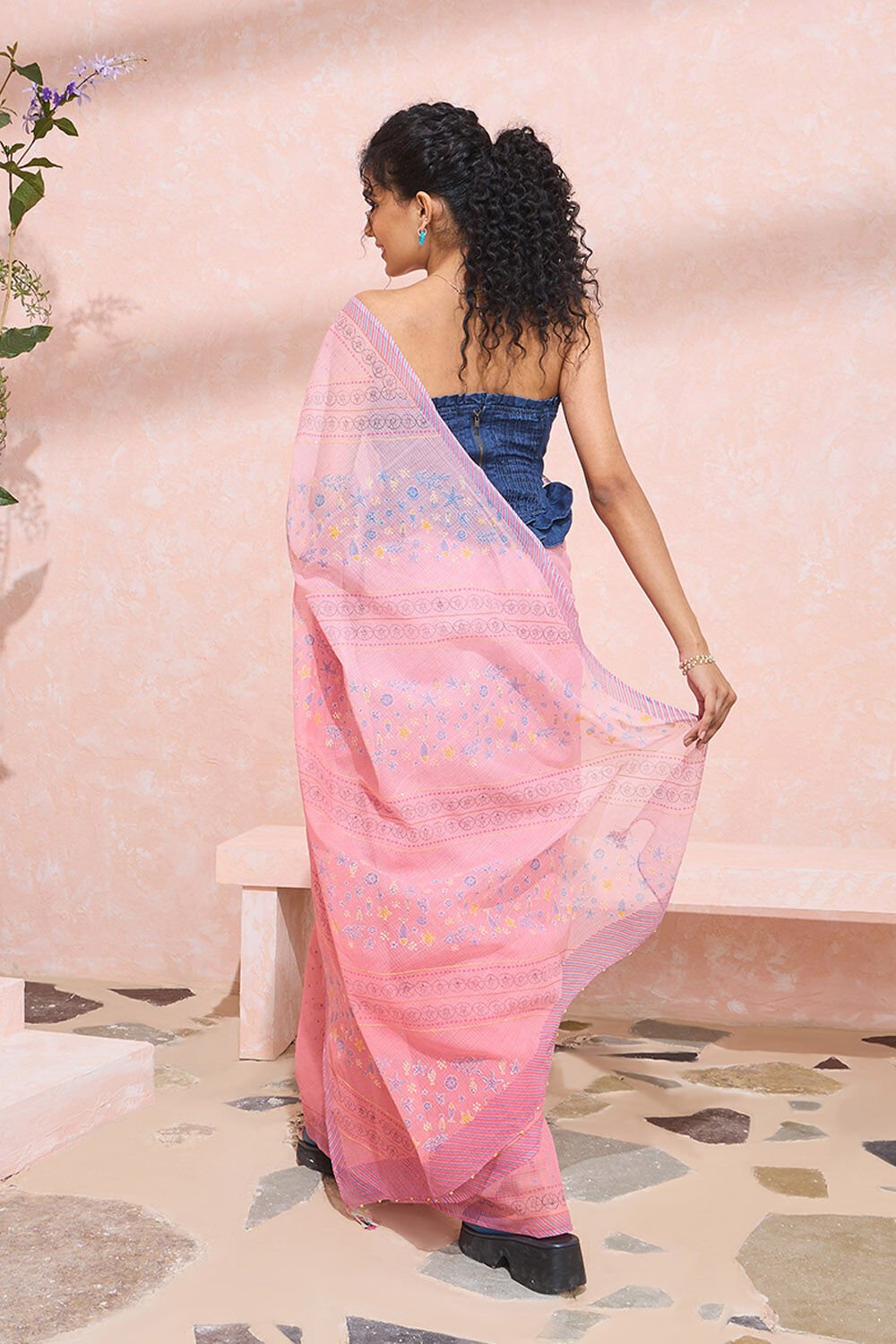 Light Pink Bengal Embroidered Pure Cotton Kota Saree image number null