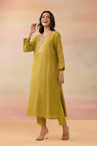 Dark Yellow Pure Tussar Silk Woven Kurta Set thumbnail image number null