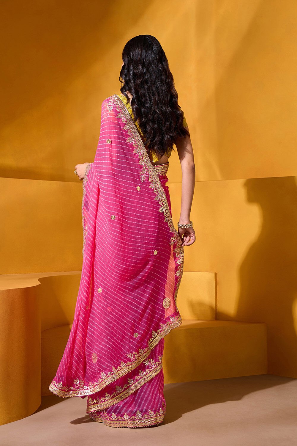 Pink Pure Silk Georgette Embroidered Saree image number null