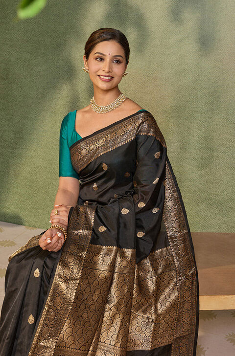 Black Silk Viscose Kadwa Banarasi Saree