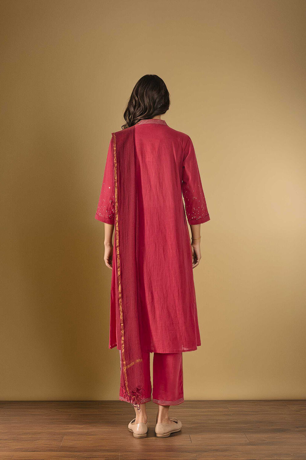 Dark Pink Pure Cotton Embroidered Kurta Set image number null