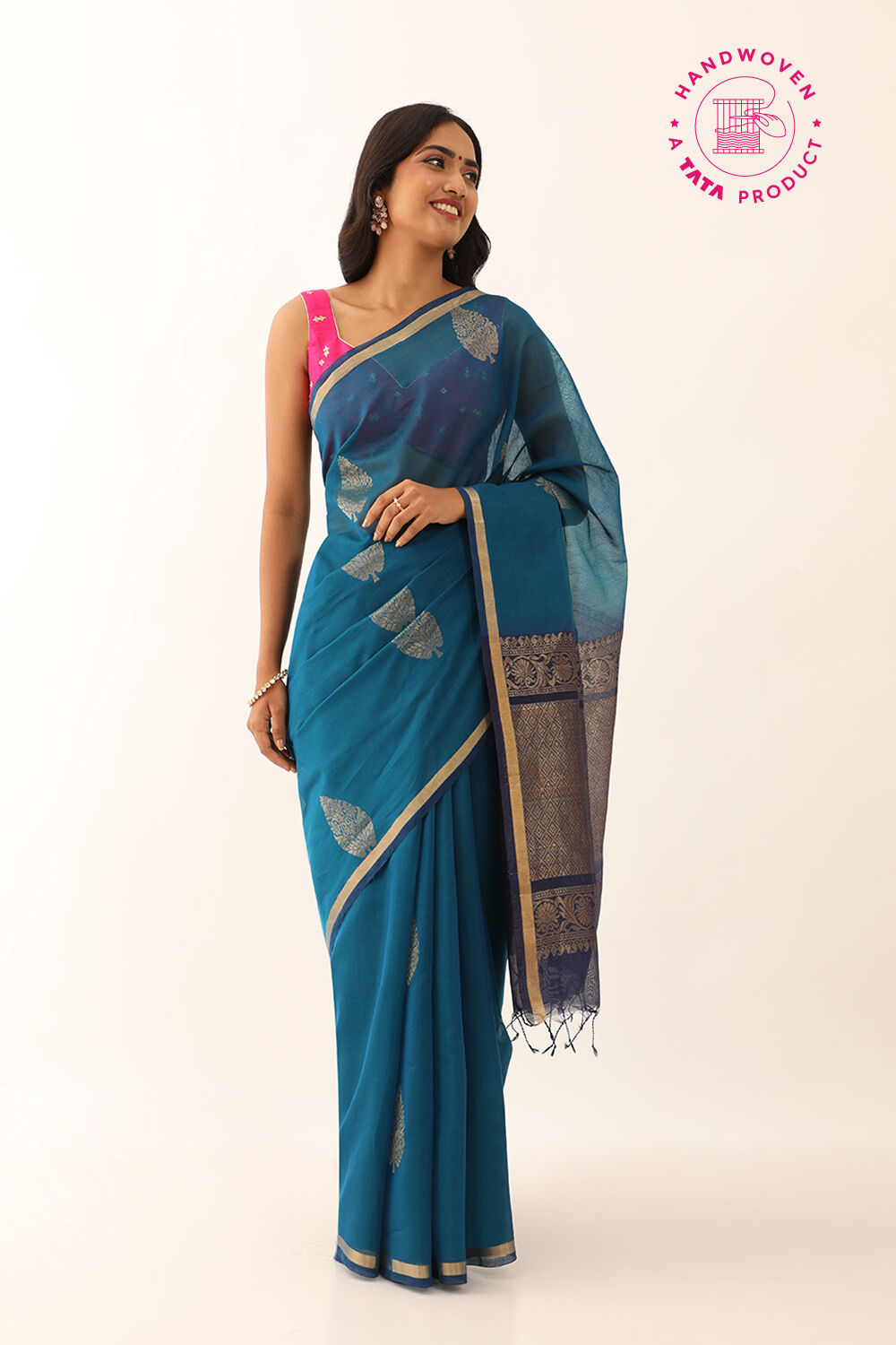 Blue Pure Silk Cotton Woven South Saree image number null