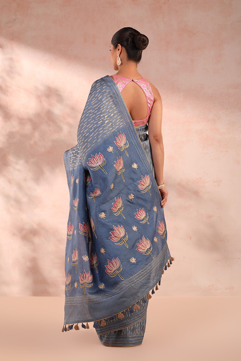 Blue Printed Pure Tussar Saree image number null