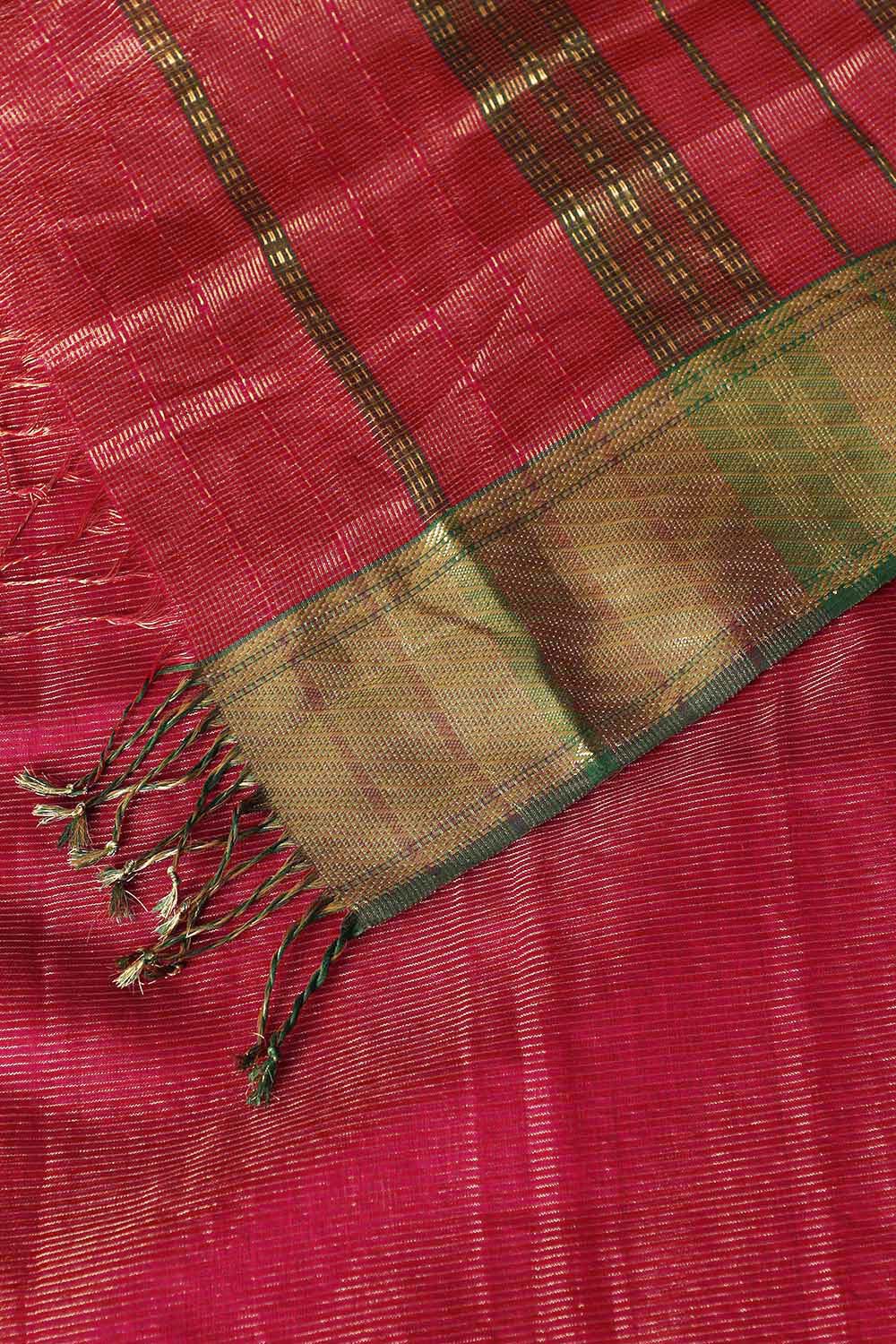 Red Pure Cotton Tissue Maheswari Saree image number null