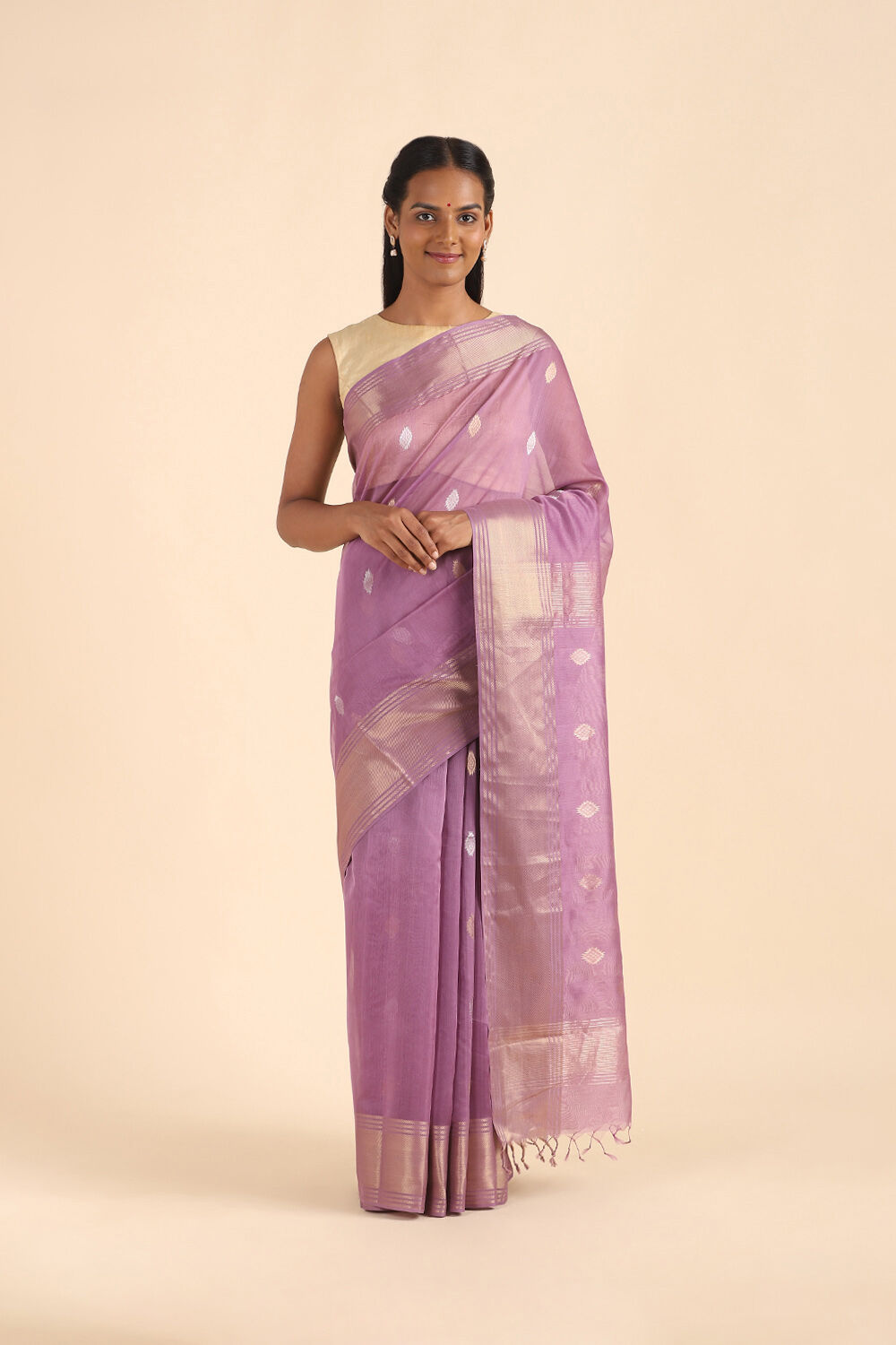 Violet Pure Silk Cotton Maheshwari Saree image number null
