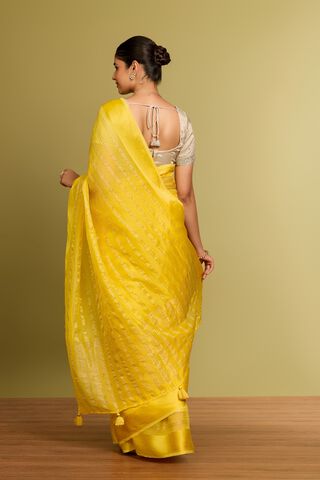 Yellow Viscose Organza Woven Saree thumbnail image number null