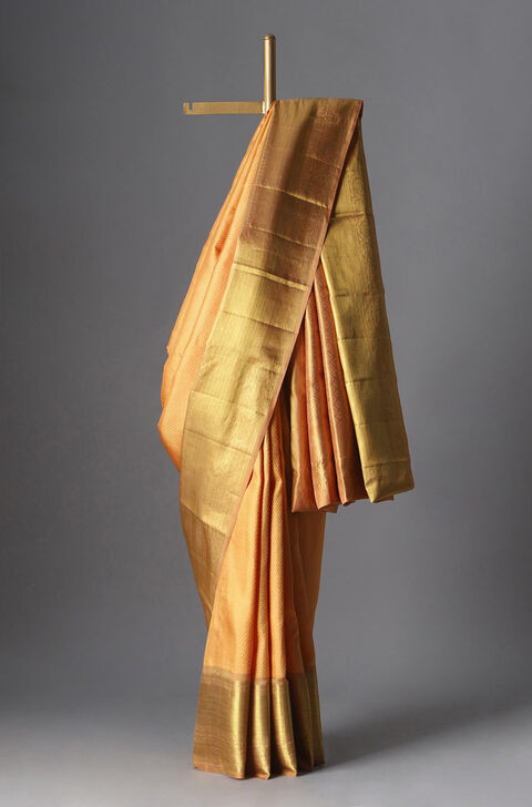 Light Orange Pure Silk Kanjivaram Saree