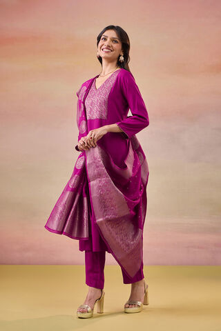 Violet Brocade Pure Viscose Kurta Set thumbnail image number null