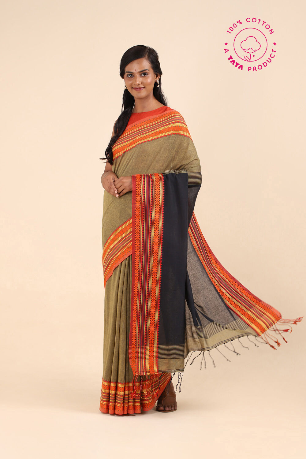 Grey Pure Cotton Bengal Saree image number null