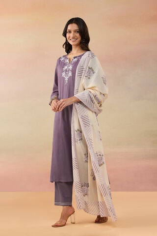 Violet Pure Cotton Embroidered Kurta Set thumbnail image number null