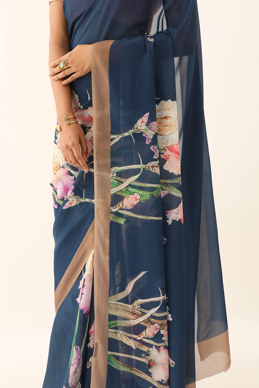 Blue Viscose Crepe Digital Print Saree image number null
